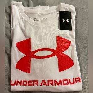 Under Armour White Tee with Bold Red Logo Accent